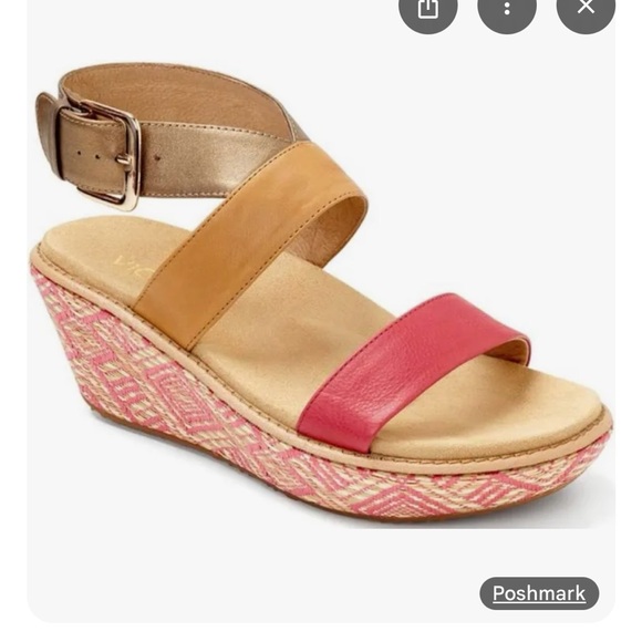 Vionic Orthaheel Cancun Fushsia Fiesta Leather Wedge Sandals Sz 11 - Picture 1 of 14